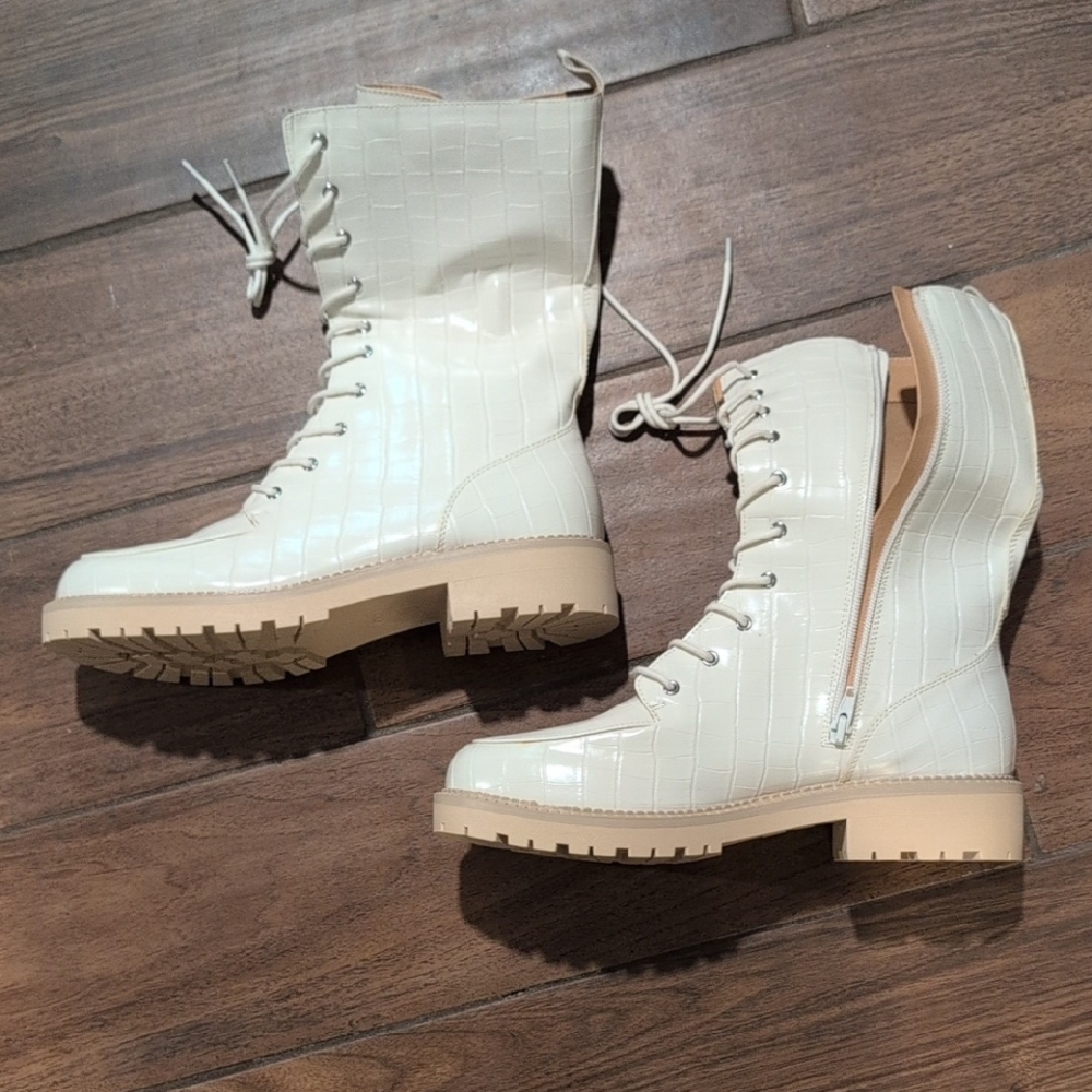 Stylish White Lace-Up Boots